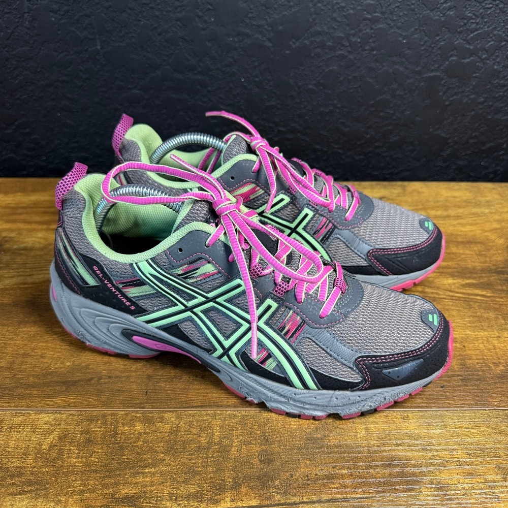 ASICS Gel-Venture 5 T5N8N Grey Pink Green Trail Running Shoes Womens 11